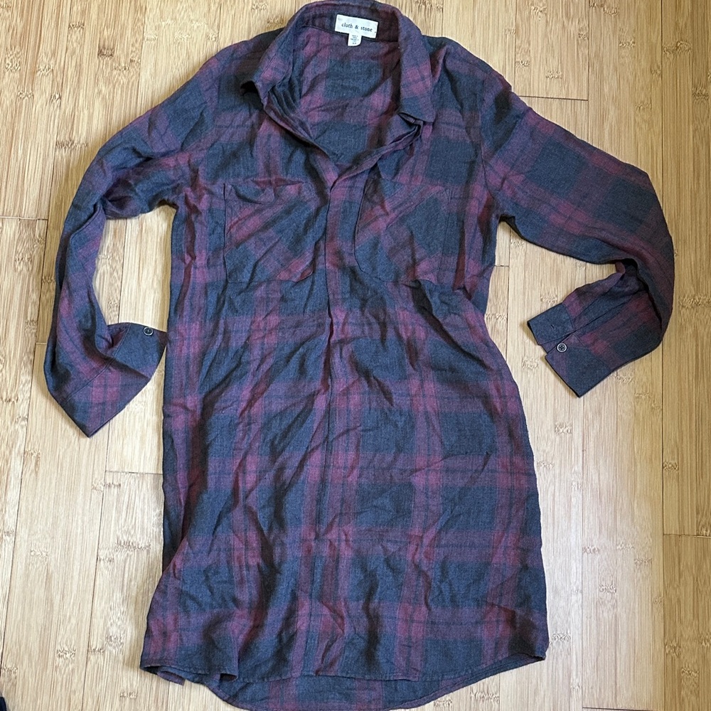 Cloth & stone Plaid Long Sleeve Shirt Dress